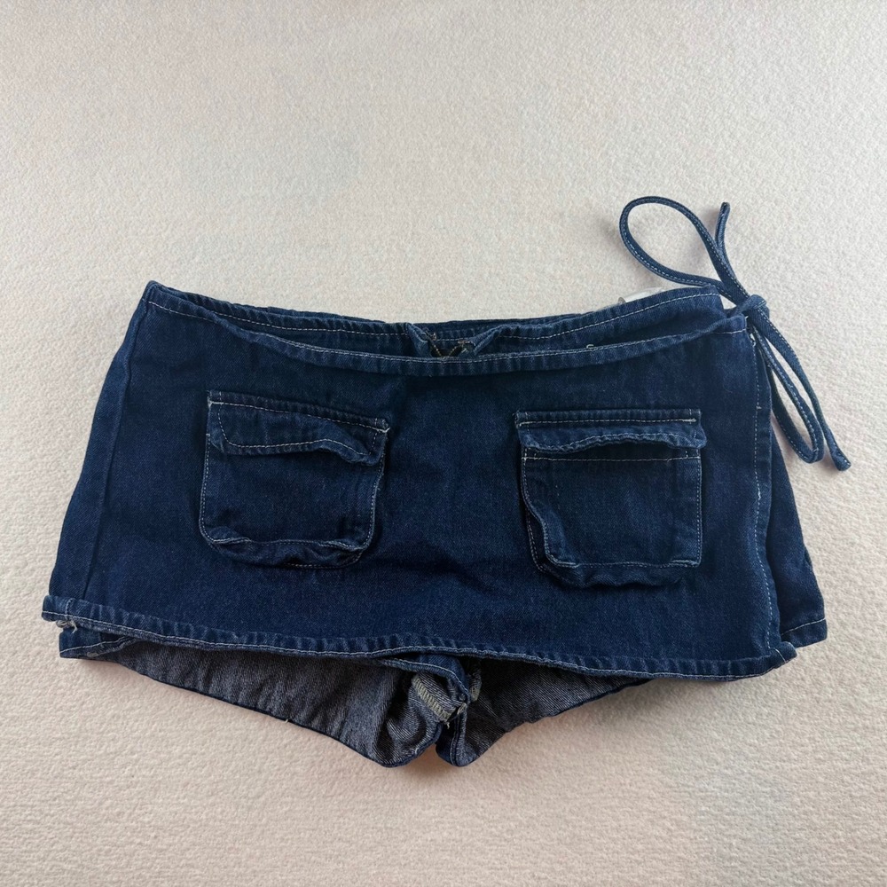 Lioness Dark Wash Denim Wrap Skort Front Flap Pockets Side Tie Womens Size S